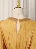 Elegant Chiffon Layered Ruffles Design Dress for Women Short Sleeves Waist Belt Spliced Diamonds Accent for Afternoon Tea