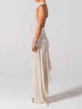 Solid Loose Spliced Folds Chic Dress for Women O Neck Sleeveless Irregular Luxury Dresses Female Summer Fashion New