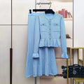 Hit Color Two Piece Set for Women O Neck Long Sleeve Patchwork Ruffles Hem Coat Long Skirt Office Lady Outfits Female New