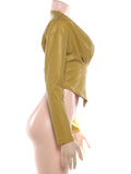 Luxury PU Crop Jacket Women Irregular Waist-Cinch Spring Wild Zip Full Sleeve Streetwear Office Lady Classic Coat
