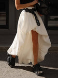 White Loose Spliced Folds Skirts for Women High Waist Streetwear Irregular Skirt Female Summer Fashion Style New