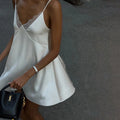 Lace Deep V-neck Backless Sexy Slip Dress For Women Fashion Clubs Party Spaghetti Strap Dress Solid Color Female
