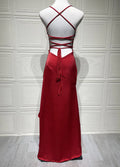 Sexy Satin Long Dress Luxury Ruffles Backless Bandage Evening Dresses Red Burgundy Blue Wedding Guest Cocktail Party Summer New