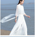 Vietnam Traditional Dress Aodai Chinese Improved Qipao Chiffon Fairy Women Elegant Oriental Improved Qipao Tea Art Hanfu Set