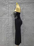 Women Sexy Strapless Shinning Sequins Bodycon Long Bandage Dress Celebrate Evening Party Cocktail Outfit Vestido