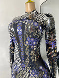 Women Sexy Spandex Tight Jumpsuit Long Sleeve Mirrors Cosplay Costume Nightclub Dancer Outfit Performance Stage Wear