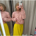 Women Crew Neck Knit Cardigan Single‑Breasted Metal Buttons Long Sleeve Cropped Sweater Coat Pockets Casual Knitwear Outerwear