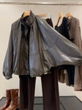 Original High-quality 2026 Women's Leather-effect Pilot High-neck Loose Jacket Coat Series