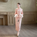 Pink Dress Long sleeved Cheongsam Winter Thick Improvement for Young Women High end Daily Qipao Dress