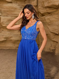 Sleeveless Evening Dresses V-Neck Sequined Embroidery Long Party Gown Clothing Elegant Mesh A-Line Formal Wedding Dress