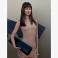 Sexy Solid Fishbone V-neck Dress Women Elegant Solid Sleeveless Pleated Slim Waist-cinching Mini Dresses 2026 Summer Party Gown