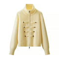 Women's Vintage Knit Cardigan Sweater Jacket Stand Collar Double Breaste Two Way Zipper Loose Street Coat Autumn Winter