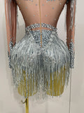 Women Sparkly Rhinestone Sequin Tassel Stretch Bodysuits 2025 New Arrival Birthday Party Nightclub Dj Stage Performance Costume