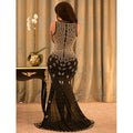 Elegant Diamond Sheer Mesh High Split Floor Length Long Dress Women Chic Prom Vestidos Sexy Backless Party Club Dresses