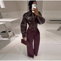 Women's Chic Faux Leather Jacket Fashion Lapel Zipper Irregular Hem Waist Cropped Pu Coat Lady 2026 Spring Chic Street Outerwear