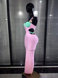 Pink Black Women Sleeveless Sexy Sequined Strap Bodycon Long Bandage Dress Nightclub Party Celebrate Evening Cocktail Wear
