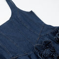 3D Flower Double-layer Denim Slip Short Dress Women Fashion Sleeveless High Waist Mini Dresses Chic Lady Party Robe