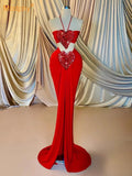 Splicing Love Halter Crop Top & Long Skirt Two Piece Set Sexy Fashion Evening Christmas Party Women's Outfit