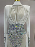 Luxury Elegant Birthday Party Prom Sparkly Diamonds Long Sleeves Mesh See-Through Maxi Abaya Women Evening Wedding Guest Gowns