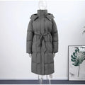 Warm Stand Neck Cotton Long Coats Women Elegant Single Breasted Zipper Belt Lace Up Outwear Female Winter Chic High Streetwear