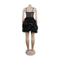 Sexy Rhinestone Bodycon Ruched Puff Suspenders Dresses Women Sheer Mesh Birthday Party Night Clubwear Summer Dresses Robes