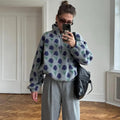 Fleece Printing Sweatshirt Women's Half-Zip Sweatshirt Fleece Loose Turtleneck pullover Female Winter Leisure Sweatshirt
