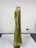 Solid Slimming Chic Dresses for Women Shawl Collar Sleeveless Off Shoulder High Waist  Long Dress Female