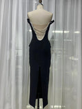 2026 New Sexy Pearl Bead Tassel Slim Long Dress Women'S Off Shoulder Straps Bodycon Maxi Dress Elegant Evening Party Gown