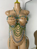 Crystal Rhinestone Tassel Body Chain Harness Bra for Women Multi-layer Shiny Gemstone Body Jewelry Sexy Halter Neck Bikini Chest
