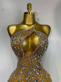 New Arrival Women Sexy Backless Hollow Out Diamond Evening Prom Gown Birthday Luxury Celebrate Stage Nightclub Outfit