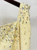 Sparkling Luxury Diamond Crystal Square Neck Slim Long Dress Women'S Elegant Celebrity Evening Party Wedding Gowns