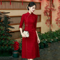 Red New Chinese Qipao Mid Sleeve Improved Retro Dress for Young Women Spring and Autumn Qipao Dress