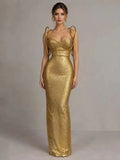 Women Sleeveless Bodycon Bandage Corset Long Dress Celebrity Elegant Gold Evening Party Luxury Birthday Dress Vestidos