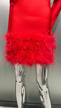 2026 Luxury Ostrich Feather Glam Hollow Red Bandage Dress Christmas Party Dinner Performance Wear Cocktail Formal Evening Gown