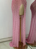 Luxury Rhinestones Pink Elegant Princess Long Dress Design Women Sexy Mesh Split Backless See Through Dresses For Special Events