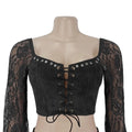 Sexy 2 Pieces Set Skirt Long Sleeve Off‑Shoulder Lace‑Up Crop Top and Mini Skirt Matching Sets Party Club Nightout Dresses
