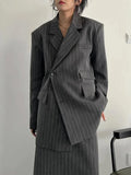 Temperament Two Piece Sets For Women Notched Collar Long Sleeve Spliced Button Blazer Straight Skirts Female New