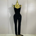 High Quality Sexy Black Halter Sleeveless Bodycom Bandage Jumpsuit Fashion Woman Evening Party Nightclub Performance Costumes