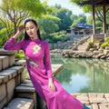 Olivegirl Aodai Vietnamese Traditionally Dress Long Qipao Two-piece Wide-leg Pants Cheongsam Aodai Dress Women's Clothing