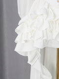 Fashion Style White Cutout Floral Accent Gown for Women Square Collar Puff Sleeve Asymmetric Train Skirt for Beach Elopement