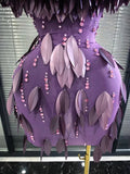 Purple Color Women Sexy Shining Rhinestones Mesh See Through Bodycon Mini Dress Sequined Celebrate Nightclub Party Birthday Wear