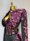 Women Long Sleeve Sequin Mini Bodycon Three Piece Set Birthday Evening Party Costume Bar Nightclub Performance Stage Outfit