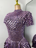 Sexy Women Short Sleeve Sparkly Sequins Stage Dress Luxury Evening Party Nightclub Performance Costume Stage Wear