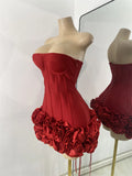 Sexy Strapless Backless Ruffles Red Bandage Short Dress for Women Elegant Luxury Deisnger Evening Party Brithday Club Outfit