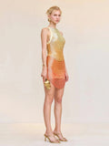 Ladies Gradient Tassel Off-Shoulder Bodycon Design Celebrity Club Party Sleeveless Sexy Mini Bandage Dress 2026