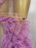 2026 Sparkly Rhinestone Ruffled Mesh See-Through Long Dress Women Birthday Eveing Party Sexy Photo Shoot Nightclub Stage Costume