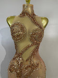 Luxury Sparkly Diamond Sequins Asymmetric Bodycon Mini Dress Women Sexy Mesh See Through Bar Nightclub Party Show Stage Costume