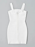 Summer Pure White Vintage Bandage Dress Mini Spaghetti Classic Slash Bustier Birthday Dress Office Lady Vestidos