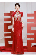 New Chinese Style Dresses Elegant Mermaid Cheongsams Embroider Phoenix Mesh Sequins Qipao Bridal Wedding Dress Luxury Vestidos