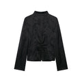 Jacquard Women's Jackets Stand Collar Frog Button Top Long Sleeve Short Black 2026 New Casual Daily Commute Ladies Outerwears